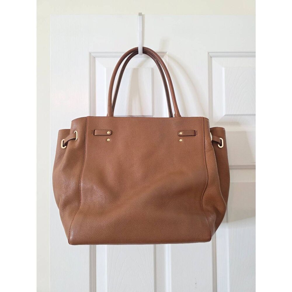 Coach Turnlock Tie Pebble Leather Brown and Orange Tote 35838 - Picture 4 of 10